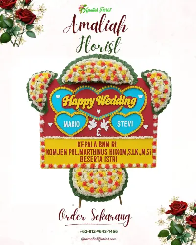 Karangan Papan Bunga Pernikahan di Tengki